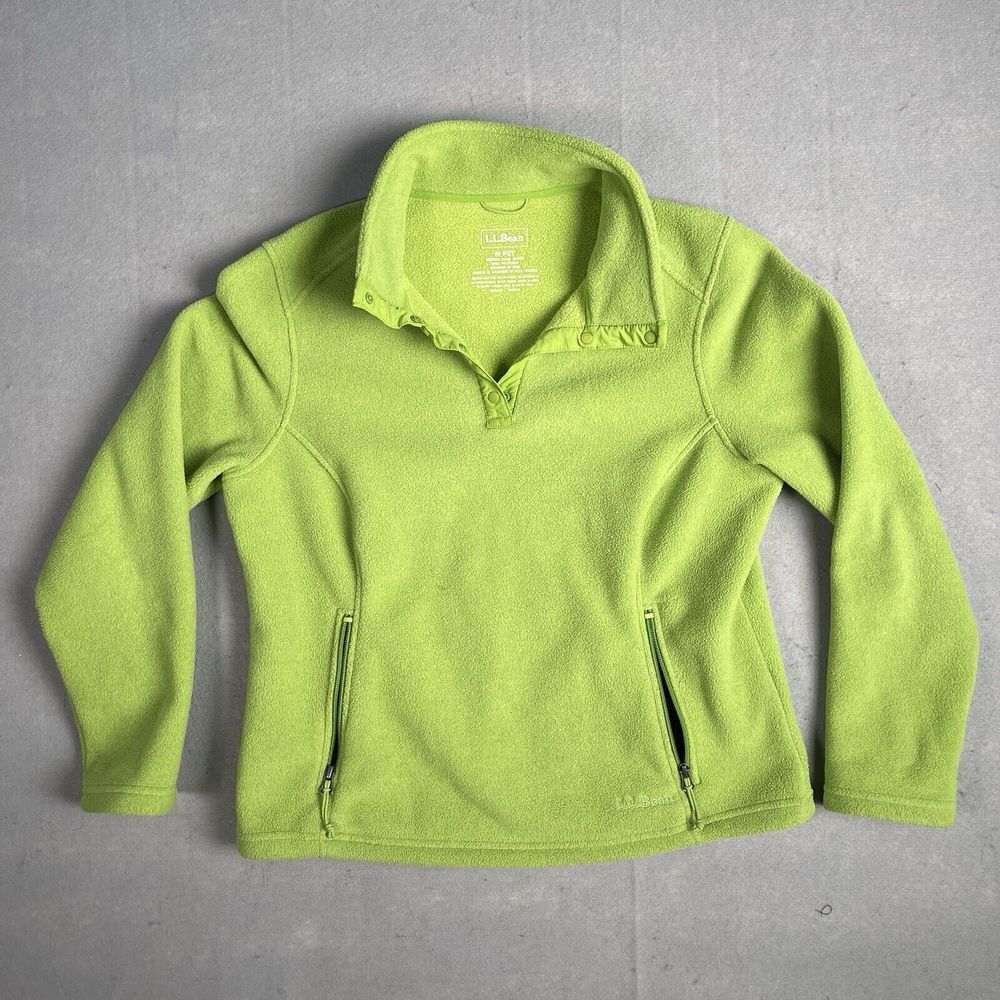 LL Bean 1/4 Snap Button Pullover Fleece Sweater Jacket Woman Medium Petite